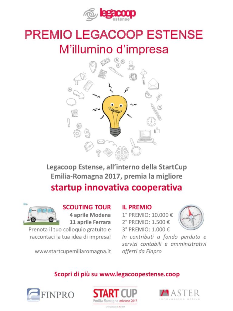 Legacoop Estense premia imprenditorialità e innovazione. Diecimila euro alla migliore startup innovativa cooperativa che si candiderà alla StartCup Emilia – Romagna