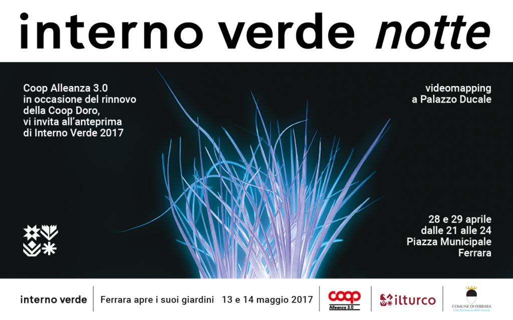 Interno Verde Notte: il 28 e 29 aprile un videomapping animerà la facciata del Palazzo Municipale di Ferrara, grazie a Coop Alleanza 3.0 e l’associazione Ilturco