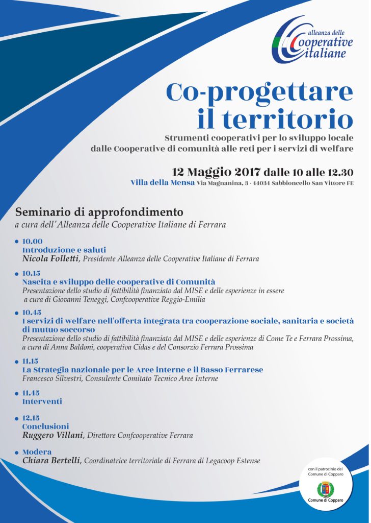 Co-progettare il territorio: il 12 maggio a Ferrara un seminario organizzato dall’Alleanza delle Cooperative di Ferrara, dedicato alle cooperative di comunità e alle reti per i servizi di welfare