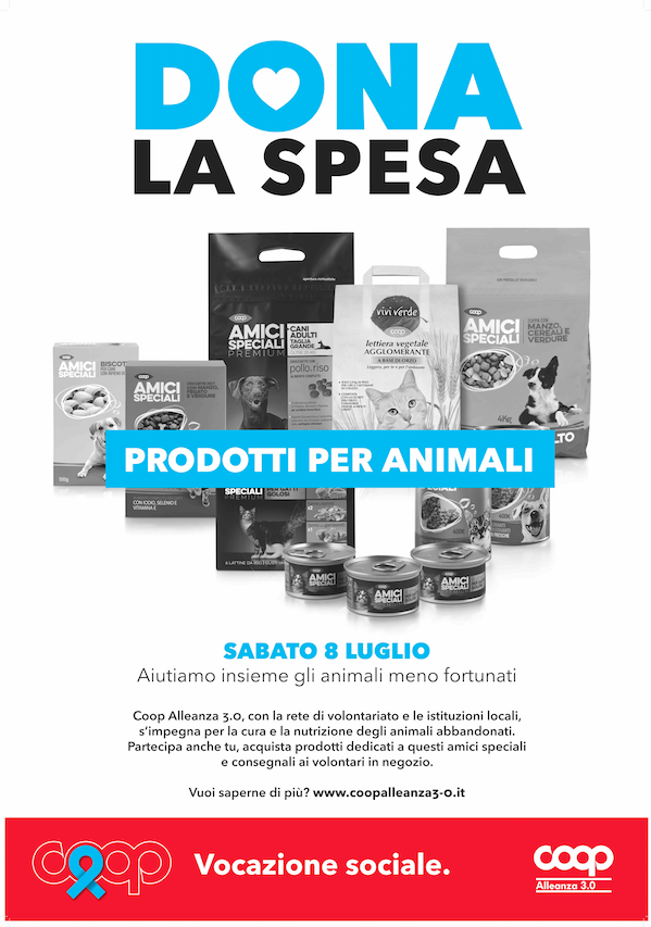 Dona la spesa: sabato 8 luglio in 142 punti vendita Coop Alleanza 3.0 la prima raccolta di prodotti per animali abbandonati