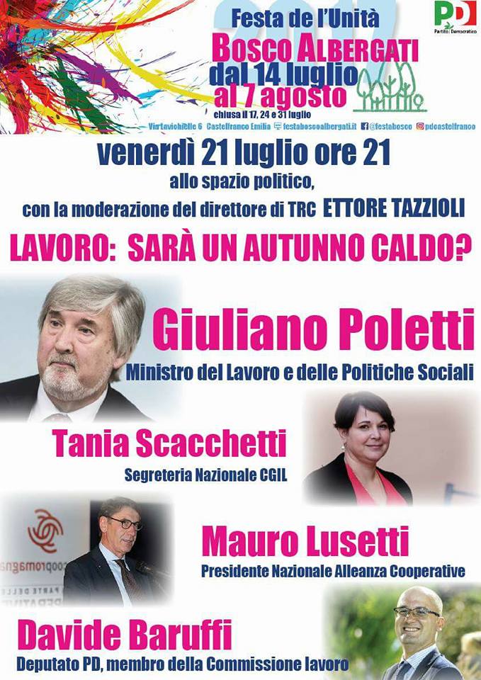 Lavoro: sarà un autunno caldo? Dibattito venerdì 21 con il Ministro Poletti e il Presidente Lusetti