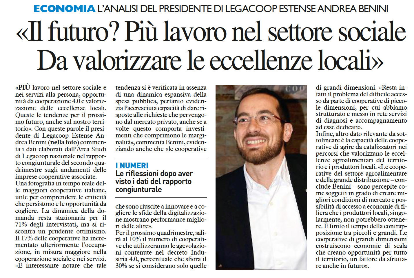 “Più lavoro nel settore sociale e nei servizi alla persona, opportunità da cooperazione 4.0 e valorizzazione delle eccellenze locali”. Legacoop Estense commenta i dati congiunturali del precedente quadrimestre