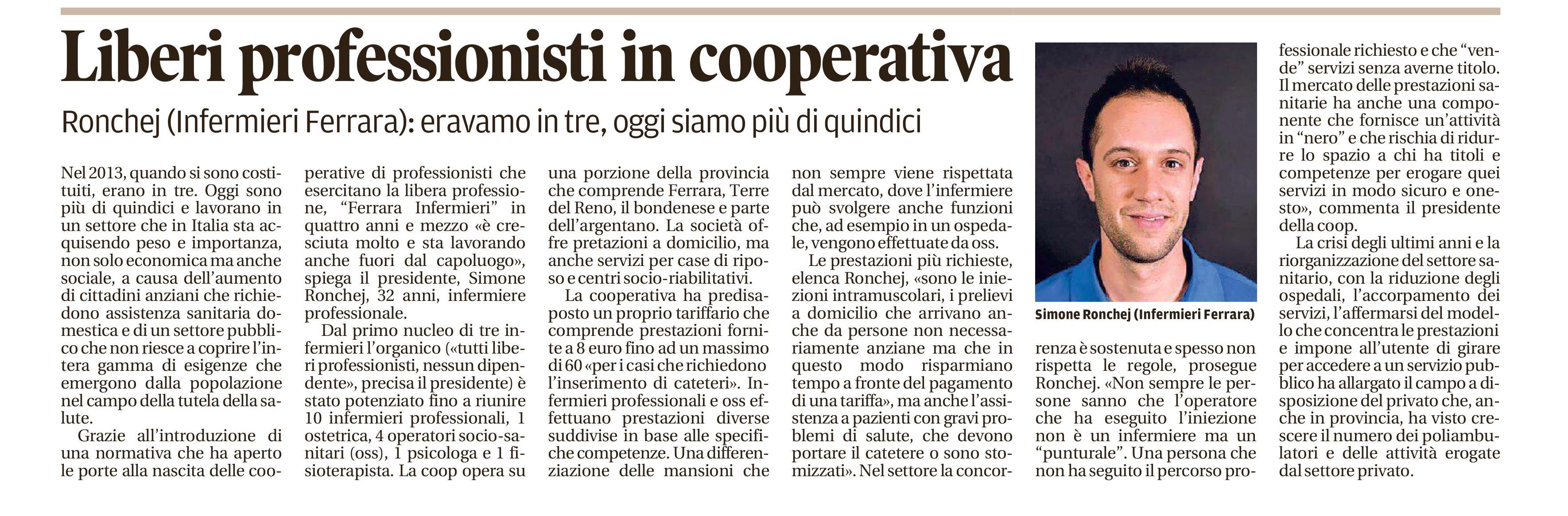 Liberi professionisti in cooperativa: l’esperienza di Infermieri Ferrara nell’intervista de La Nuova Ferrara