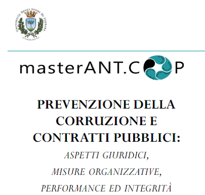 Master ANT.COP Prevenzione della corruzione e contratti pubblici. Iscrizioni entro il 7 marzo e sconto sull’iscrizione per le cooperative associate a Legacoop Estense