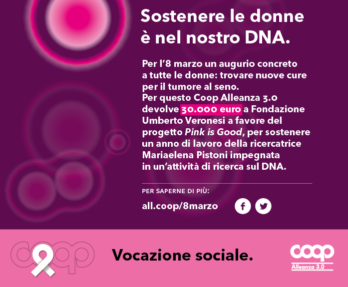 Per l’8 marzo Coop Alleanza 3.0 dona 30mila euro per le cure dei tumori al seno