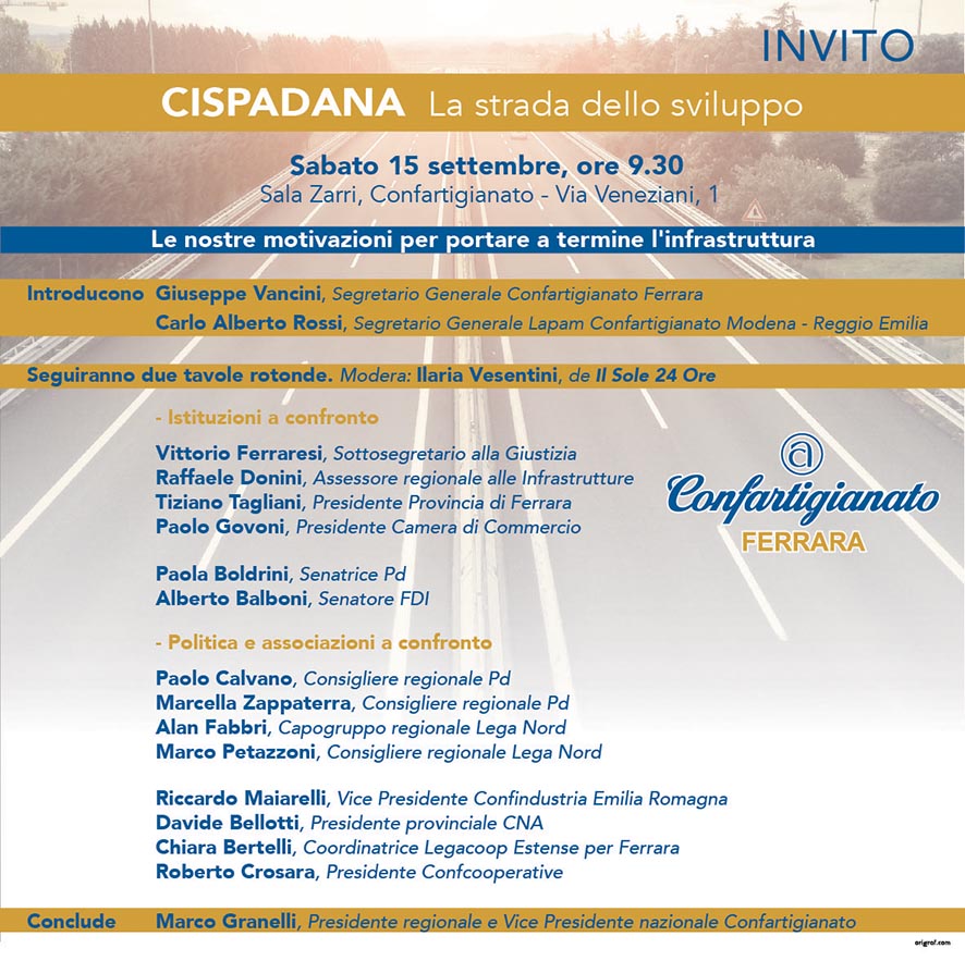 Cispadana: il 15 settembre a Ferrara una tavola rotonda sulla “strada dello sviluppo”