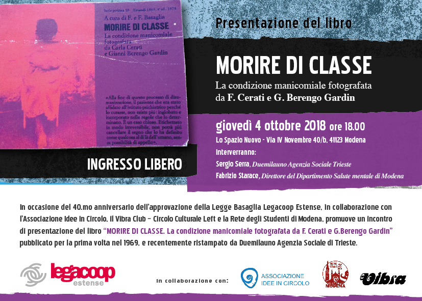 Legacoop Estense presenta  “MORIRE DI CLASSE. La condizione manicomiale fotografata da F.Cerati  e G.Berengo Gardini”