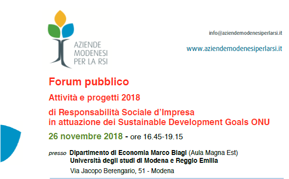 Aziende Modenesi per la RSI: Forum pubblico finale di presentazione Attività e Progetti 2018