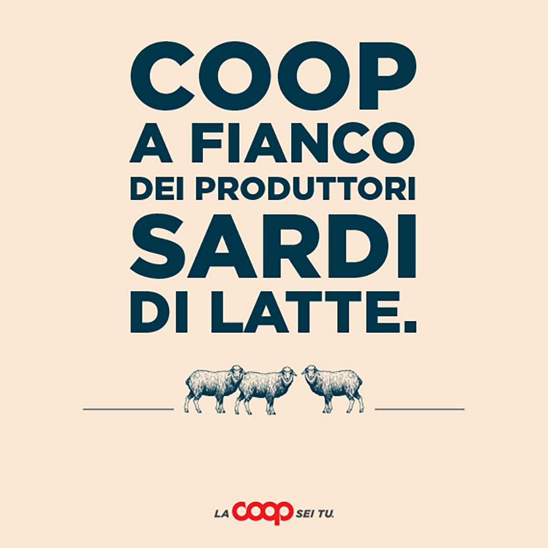 COOP a fianco dei produttori sardi di latte. Da subito e per un periodo utile al superamento della crisi, Coop riconoscerà ai fornitori del prodotto Coop un valore all’acquisto del pecorino in grado di assicurare agli allevatori il prezzo di 1 euro al litro.