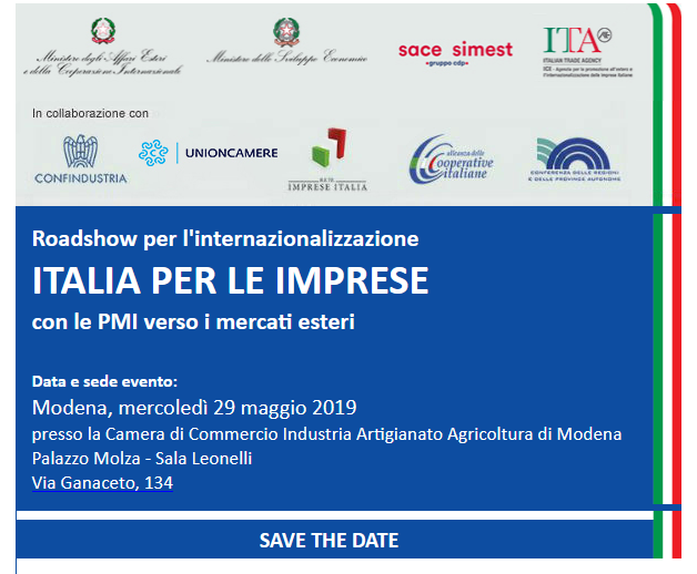 Roadshow per l’internazionalizzazione: Modena 29 maggio, Camera di Commercio