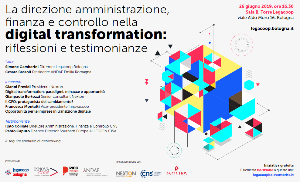 “La direzione amministrazione, finanza e controllo nella digital transformation: riflessioni e testimonianze”, Bologna 26 giugno ore 16.30