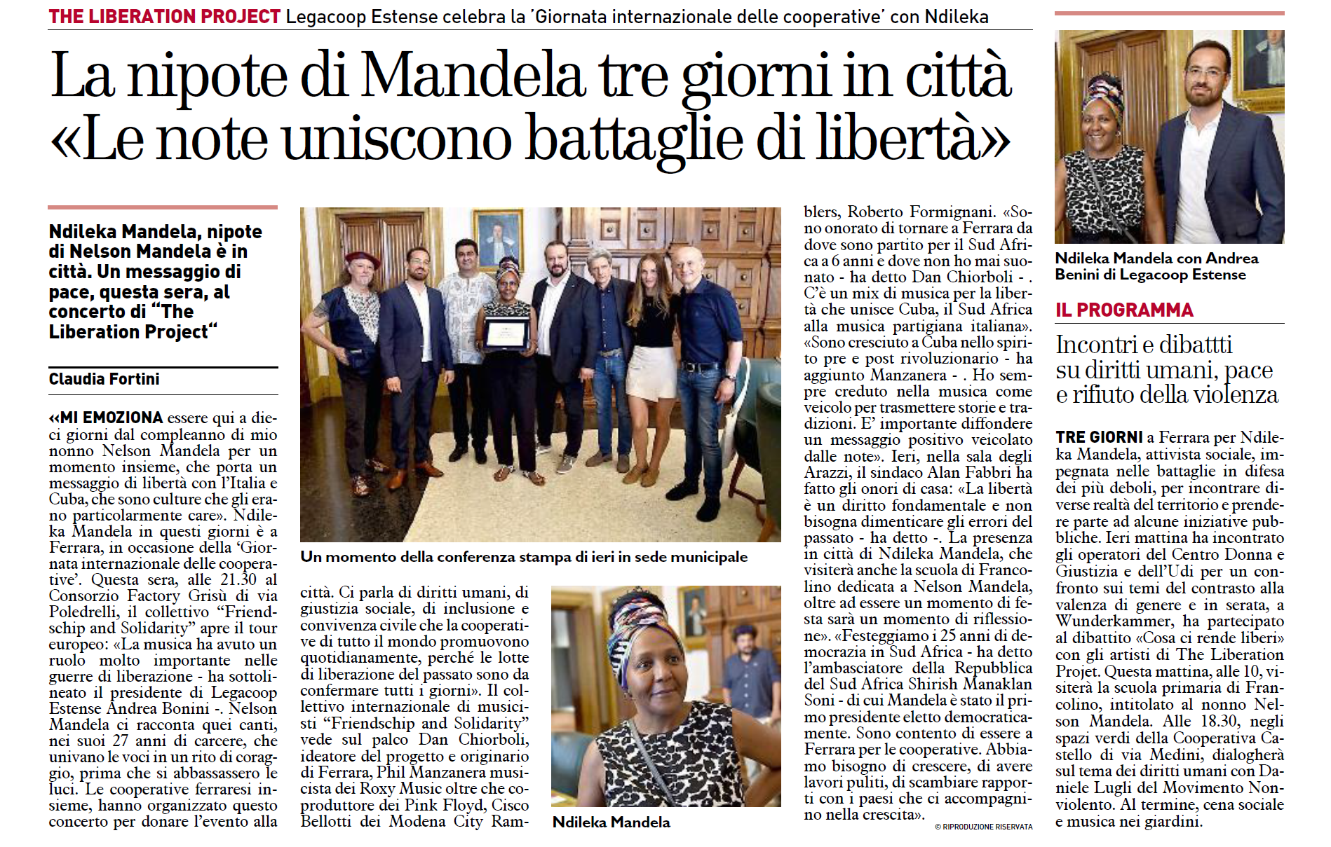 La nipote di Mandela tre giorni in città «Le note uniscono battaglie di libertà»