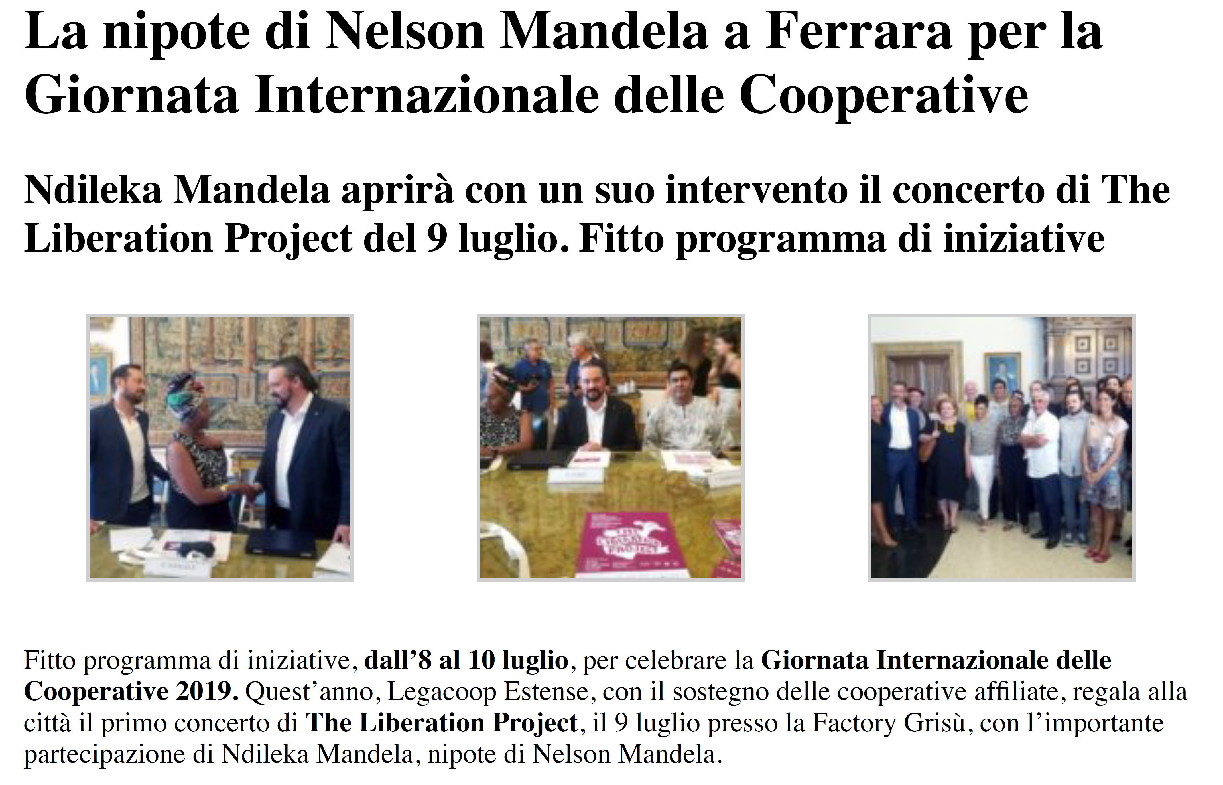 La nipote di Nelson Mandela a Ferrara per la Giornata Internazionale delle Cooperative