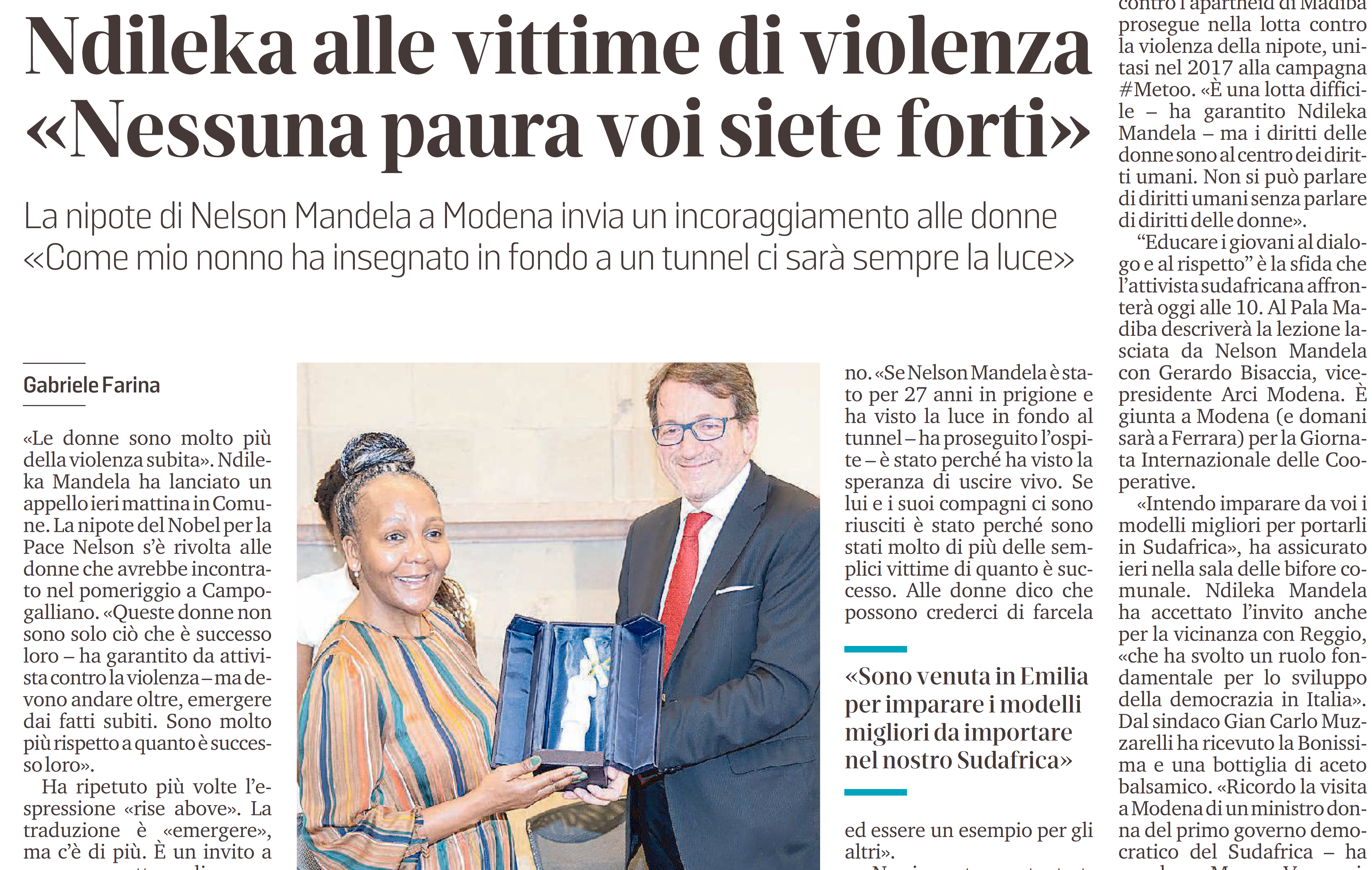 Ndileka alle vittime di violenza «Nessuna paura voi siete forti»