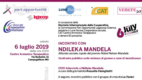 Ndileka Mandela a Modena: gli incontri in occasione della Giornata Internazionale delle Cooperative, il 6-7 luglio