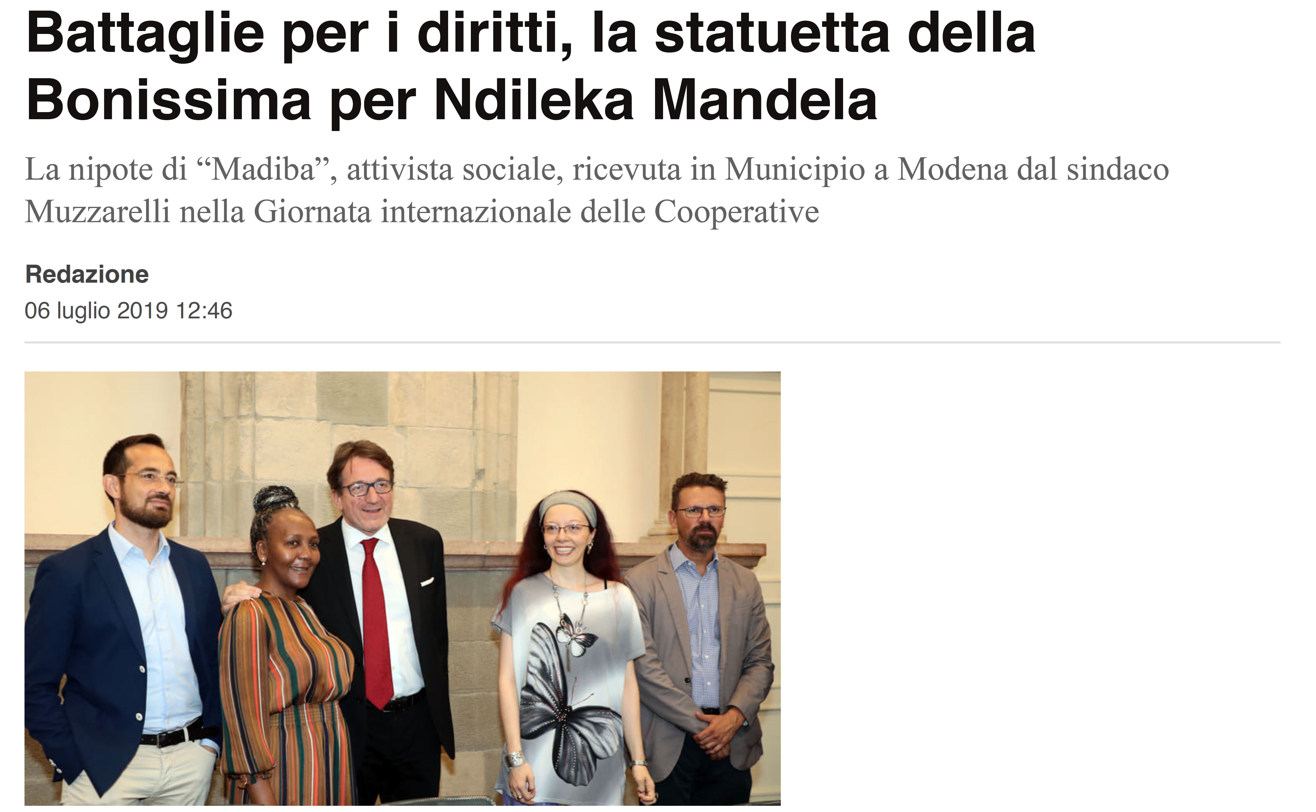Battaglie per i diritti, la statuetta della Bonissima per Ndileka Mandela Battaglie per i diritti, la statuetta della Bonissima per Ndileka Mandela