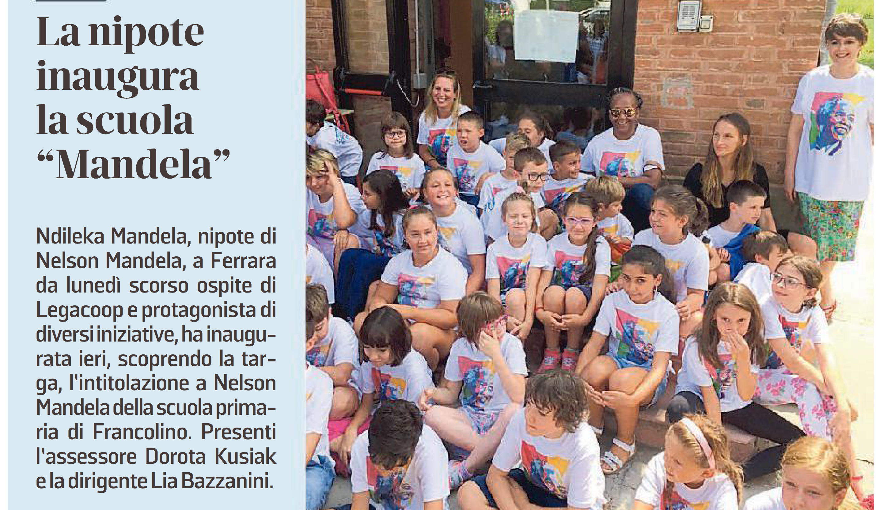 La nipote inaugura la scuola “Mandela”