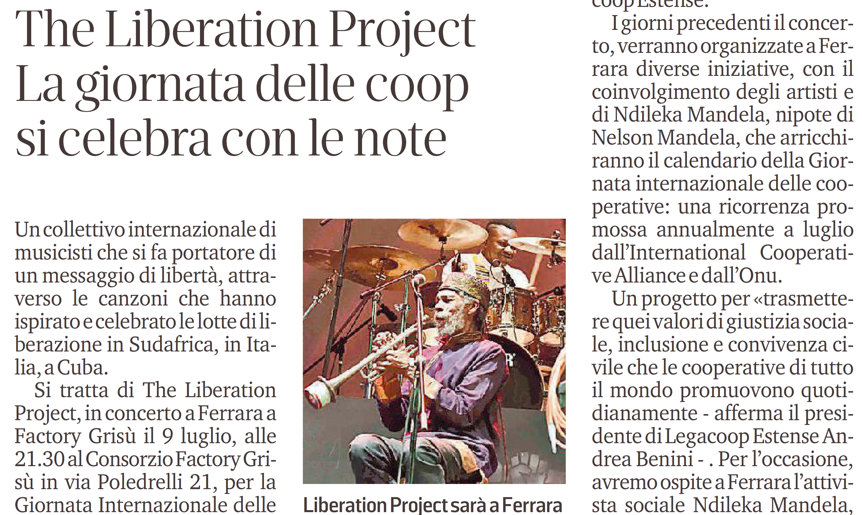 The Liberation Project La giornata delle coop si celebra con le note