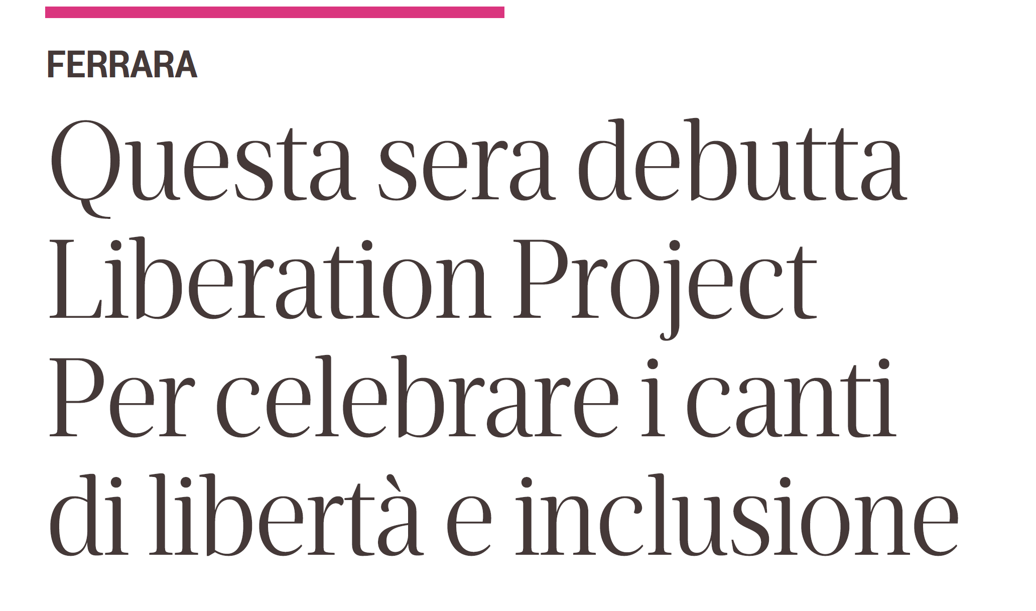 Questa sera debutta Liberation Project Per celebrare i canti di libertà e inclusione