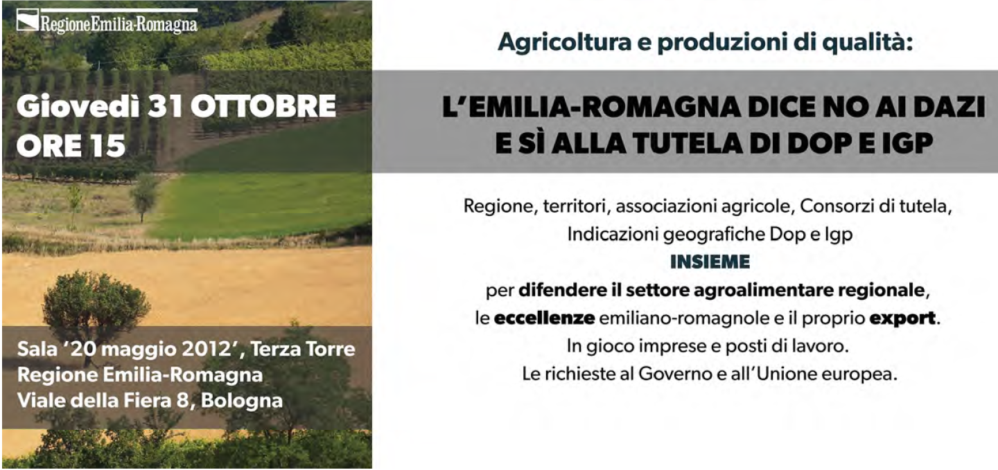 L’Emilia-Romagna dice no ai dazi e sì alla tutela di Dop e Igp: oggi un incontro