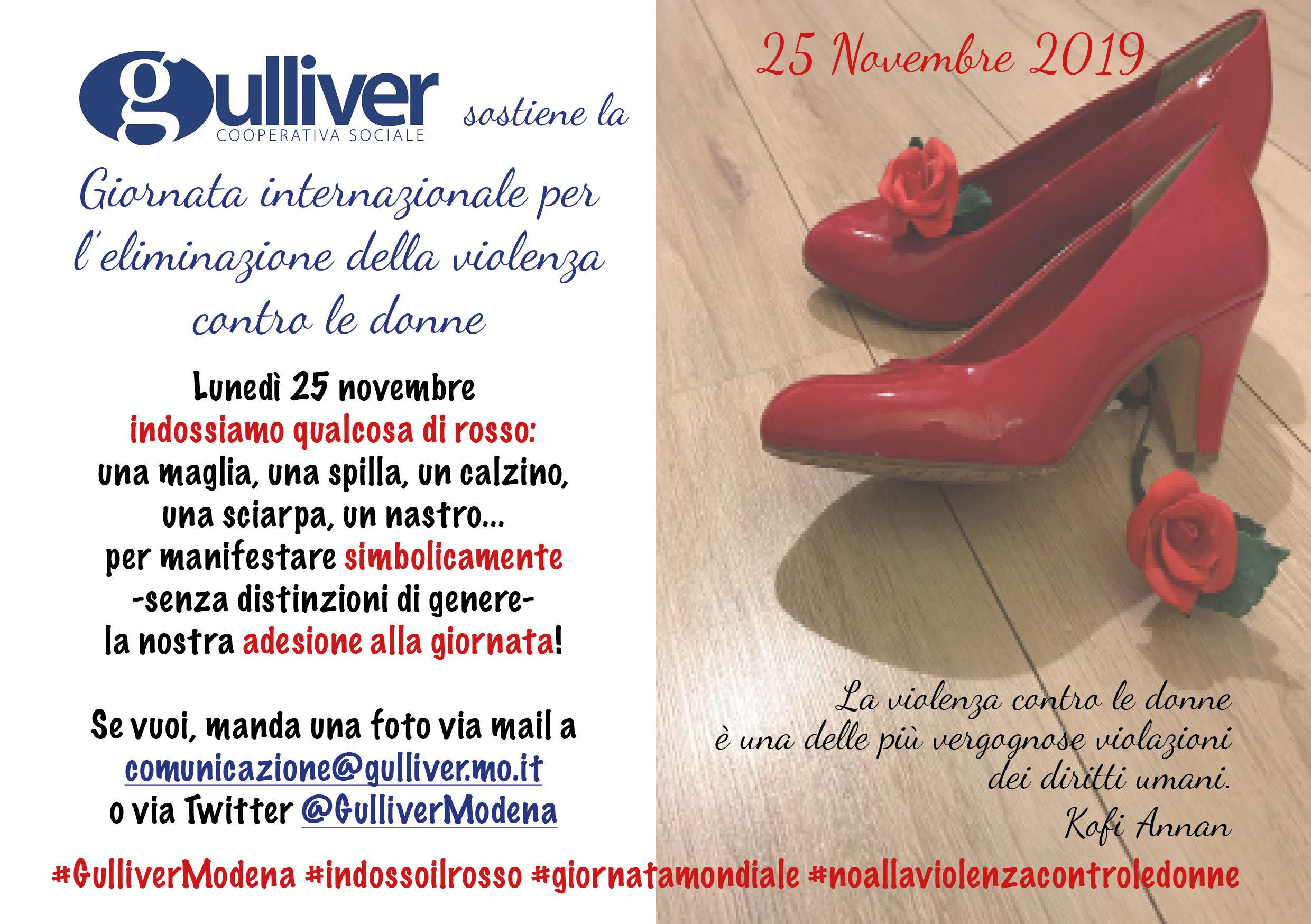 Gulliver sostiene la Giornata Internazionale per l’eliminazione della violenza contro le donne