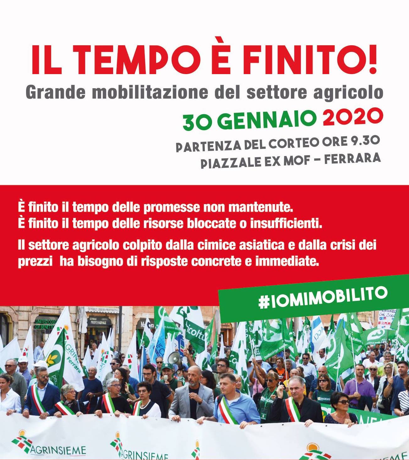 #iomimobilito: il 30 gennaio a Ferrara grande manifestazione di Agrinsieme in difesa del settore agricolo