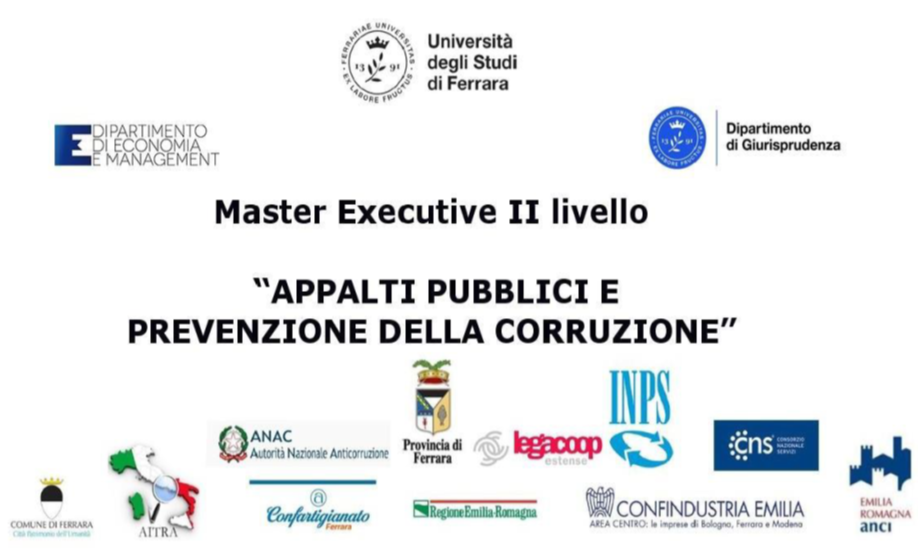 UNIFE: Master II livello Appalti pubblici e prevenzione della corruzione ANTCOP. Scadenza candidature 28 febbraio