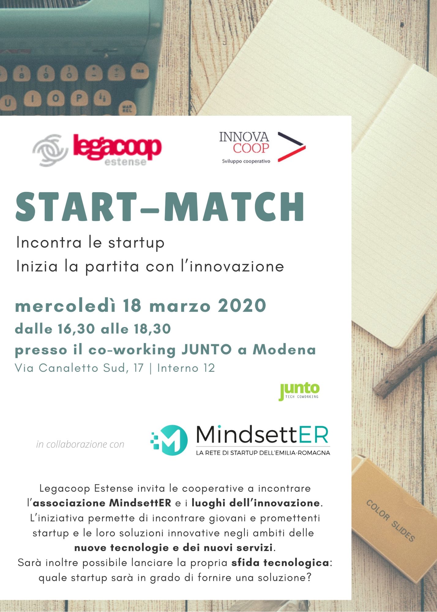 L’Ufficio Innovazione e Sviluppo Sostenibile di Legacoop Estense presenta: Start-Match, 18 marzo