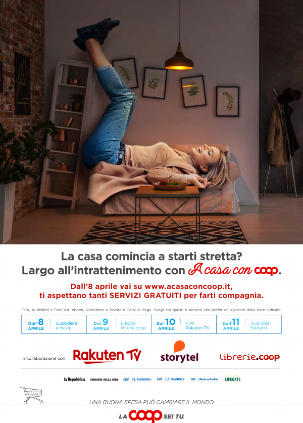 A CASA CON COOP: arriva l’intrattenimento con Rakuten TV, Storytel e librerie.coop per le persone che sono a casa A CASA CON COOP: arriva l’intrattenimento con Rakuten TV, Storytel e librerie.coop per le persone che sono a casa