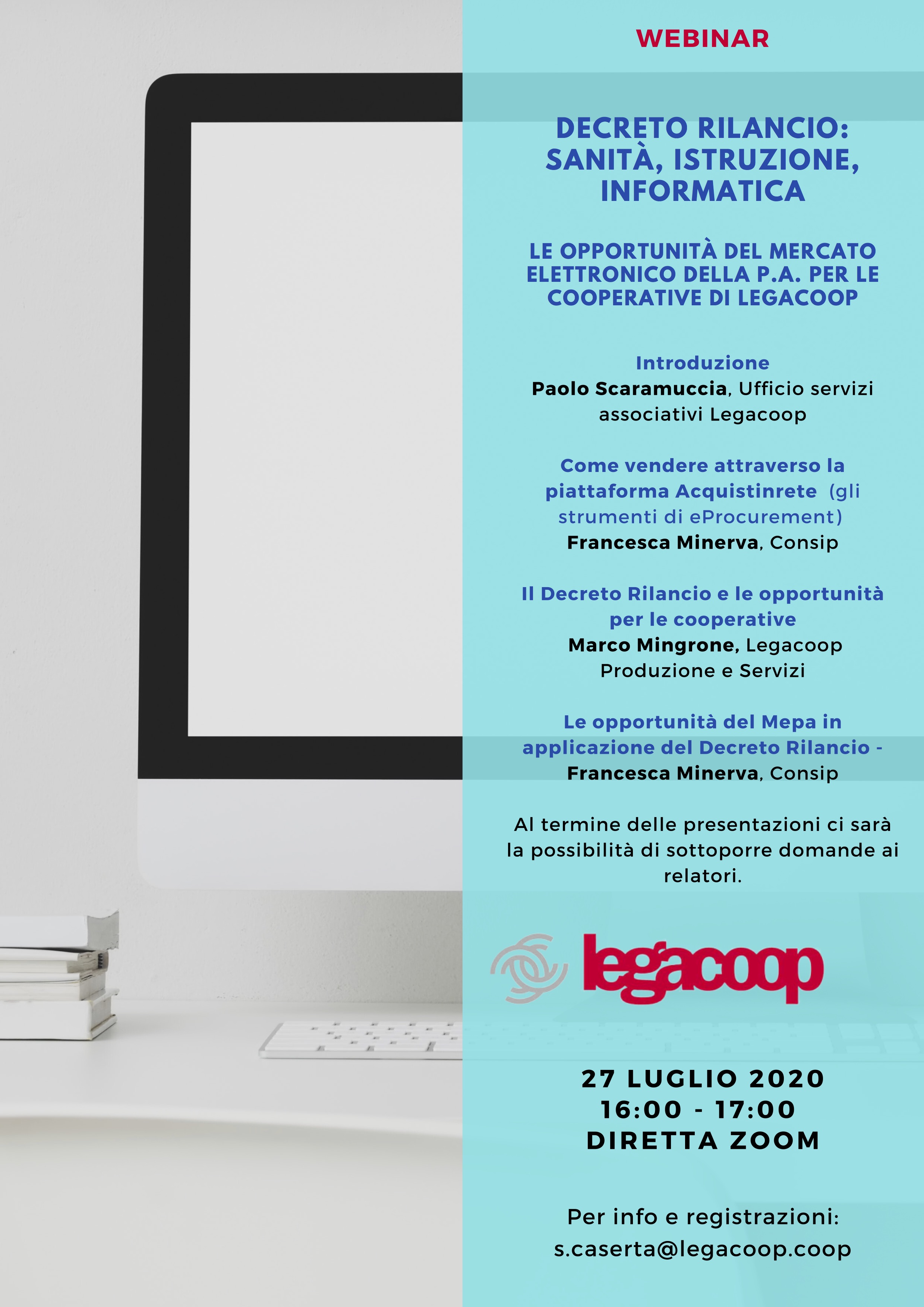 Le opportunità del Mercato Elettronico della P.A. per le cooperative: il 27 luglio un webinar promosso da Legacoop