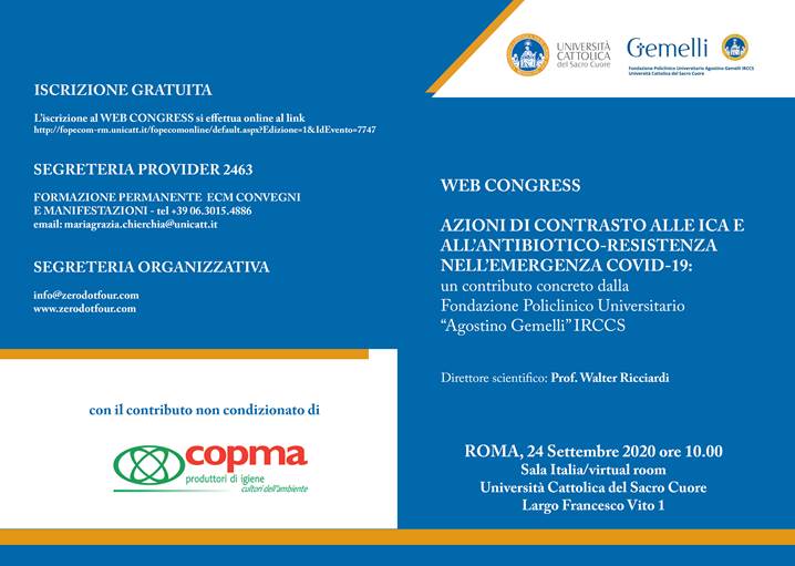 “Azioni di contrasto all’antibiotico-resistenza nell’emergenza Covid”: un Web Congress dell’Università Cattolica con il contributo di Copma