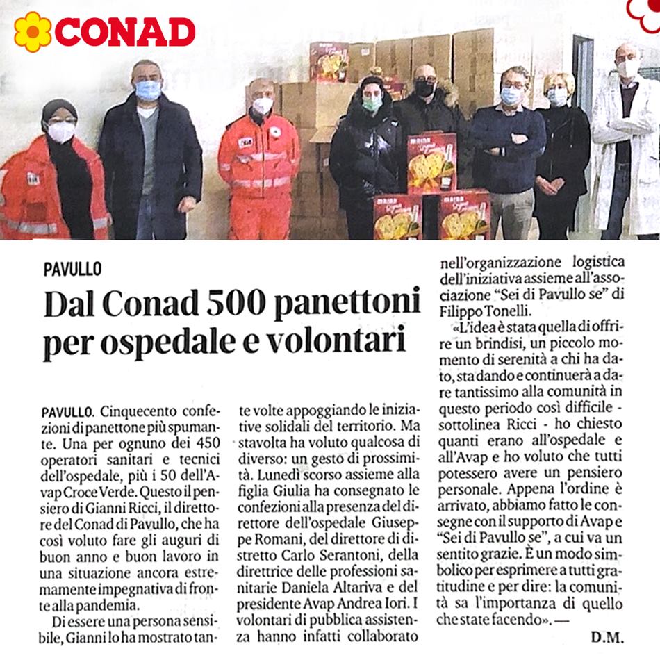 Dal Conad di Pavullo (Modena) 500 panettoni per ospedale e volontari
