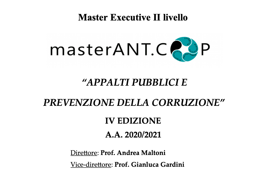 Master Ant.Cop: aperte fino al 8 marzo le iscrizione al percorso formativo Unife in Appalti pubblici e prevenzione della corruzione Master Ant.Cop: aperte fino al 8 marzo le iscrizione al percorso formativo Unife in Appalti pubblici e prevenzione della corruzione