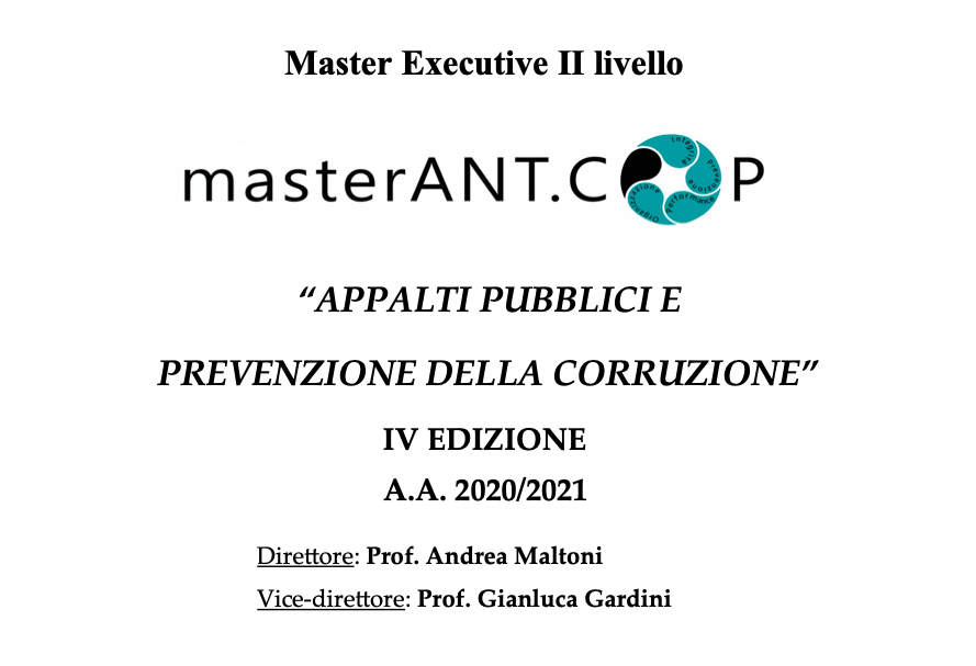 Master Ant.Cop: aperte fino al 8 marzo le iscrizione al percorso formativo Unife in Appalti pubblici e prevenzione della corruzione