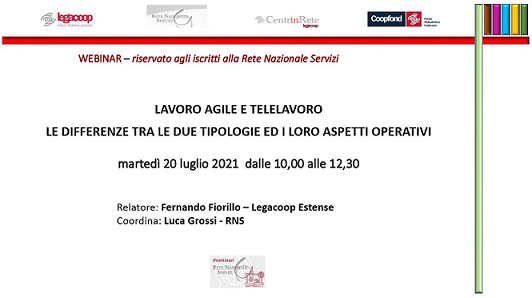 “Lavoro agile e telelavoro: le differenze tra le due tipologie ed i loro aspetti operativi”: webinar martedì 20 luglio