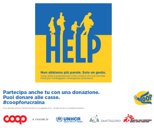 Nei negozi di Coop Alleanza 3.0 solidarietà a chi soffre per la guerra con #coopforucraina