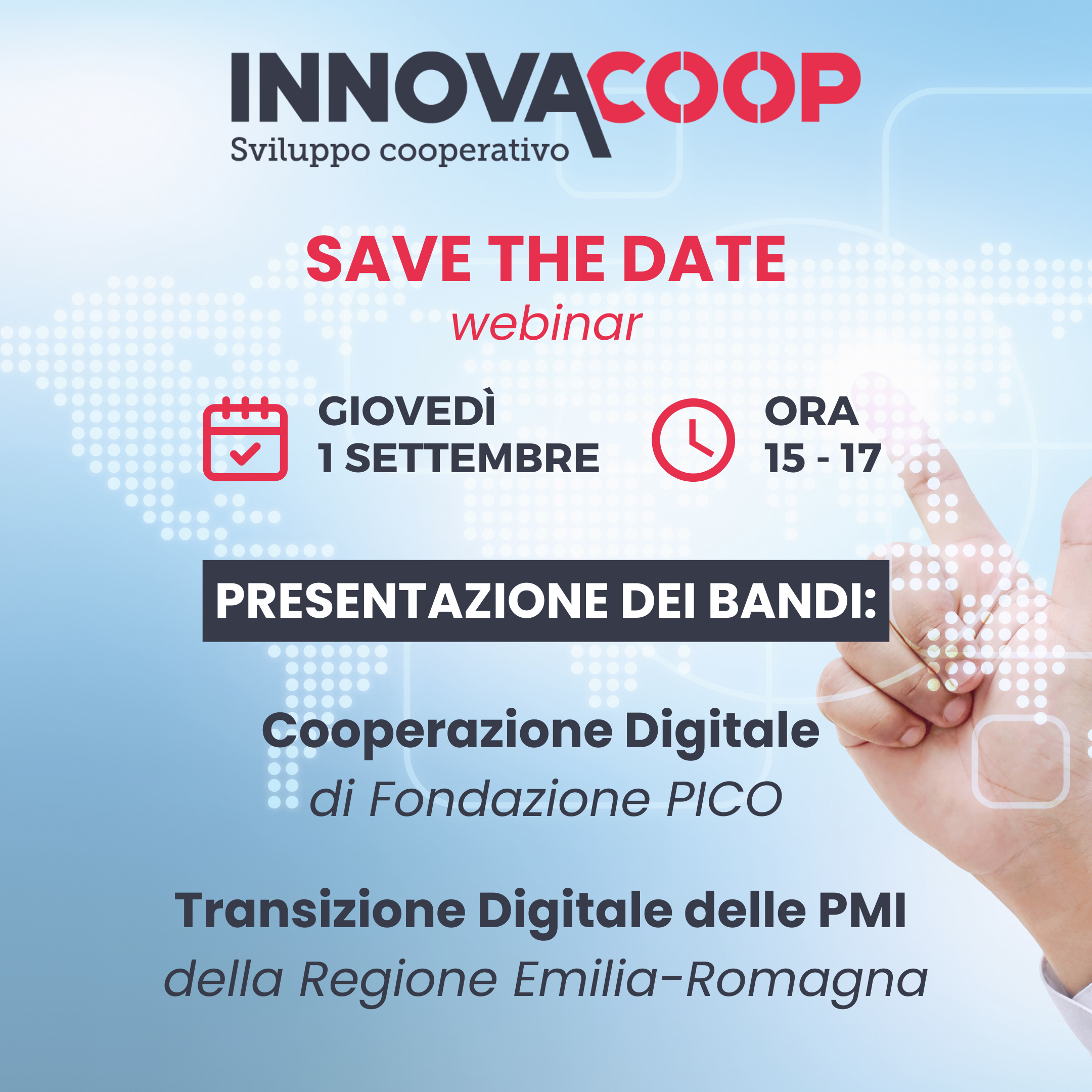 Webinar Innovacoop: l’1 settembre presentazione di bandi per digitalizzazione e trasformazione 4.0 delle imprese