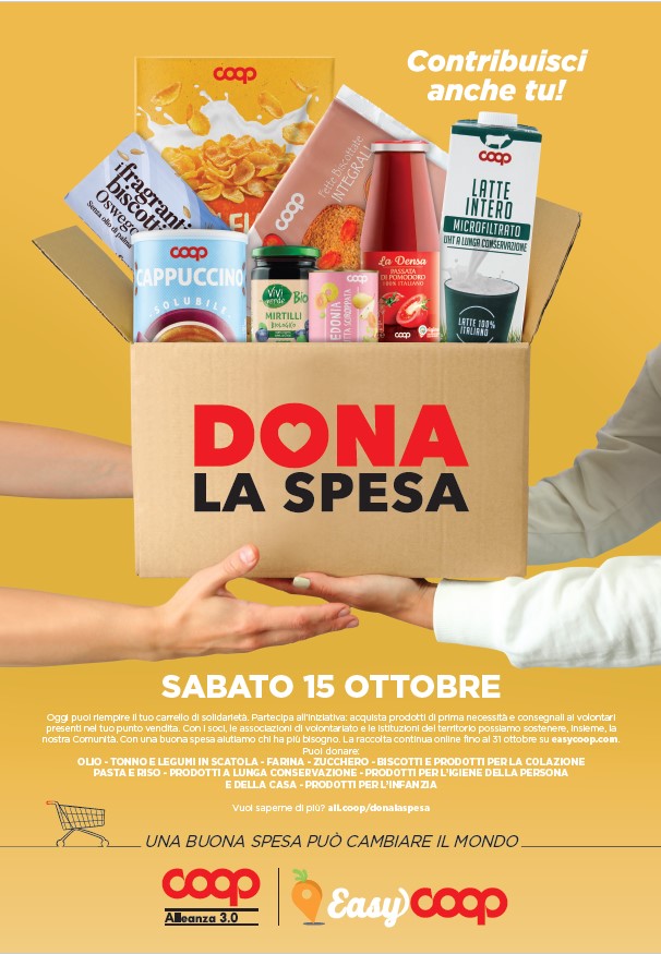 A Modena e a Ferrara sabato 15 ottobre nei negozi di Coop Alleanza 3.0 la raccolta di beni di prima necessità “Dona la spesa”