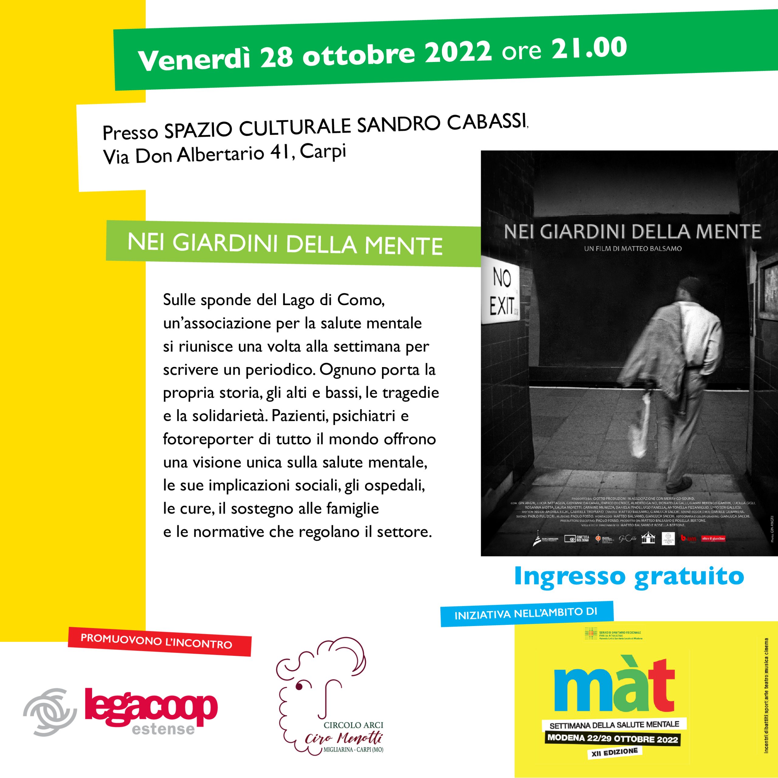 Nei Giardini della Mente – Venerdì 28 ottobre ore 21.00