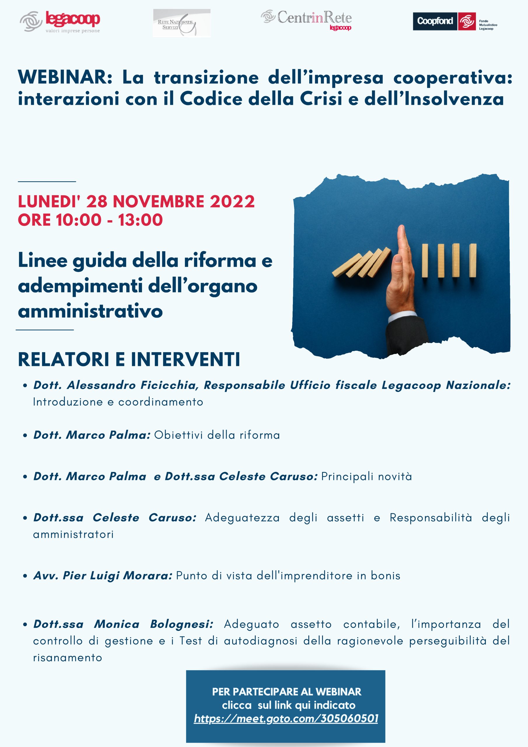 WEBINAR: LA transizione dell’impresa cooperativa: interazioni con il Codice della Crisi e dell’insolvenza