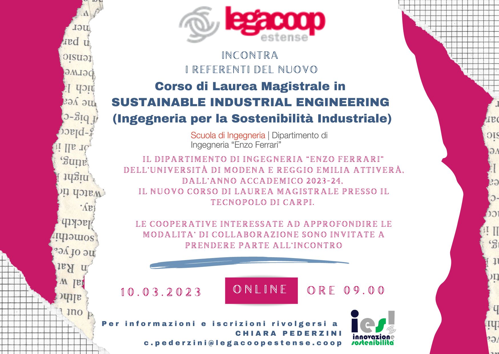 Incontro online con i referenti del nuovo Corso di Laurea Magistrale UNIMORE in Sustainable Industrial Engineering