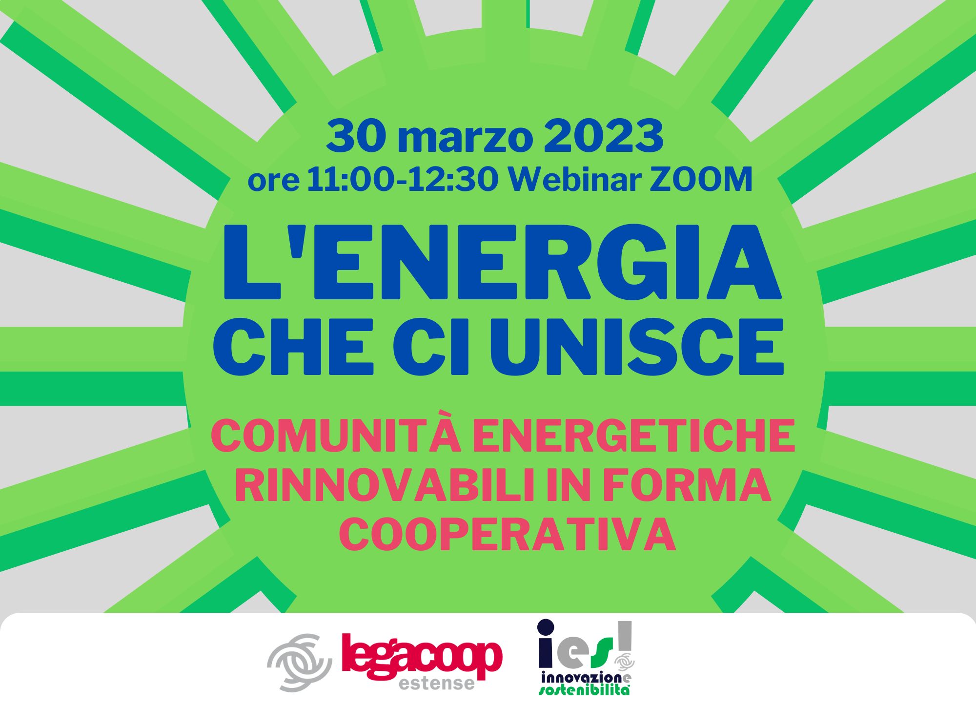 L’energia che ci unisce: il 30 marzo Legacoop Estense organizza un webinar sulle comunità energetiche rinnovabili in forma cooperativa