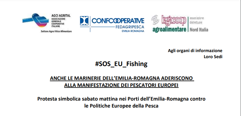 #SOS EU Fishing: Anche le marinerie dell’Emilia-Romagna aderiscono alla manifestazione dei pescatori europei