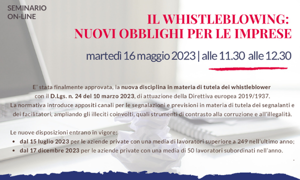 Il whistleblowing: nuovi obblighi per le imprese