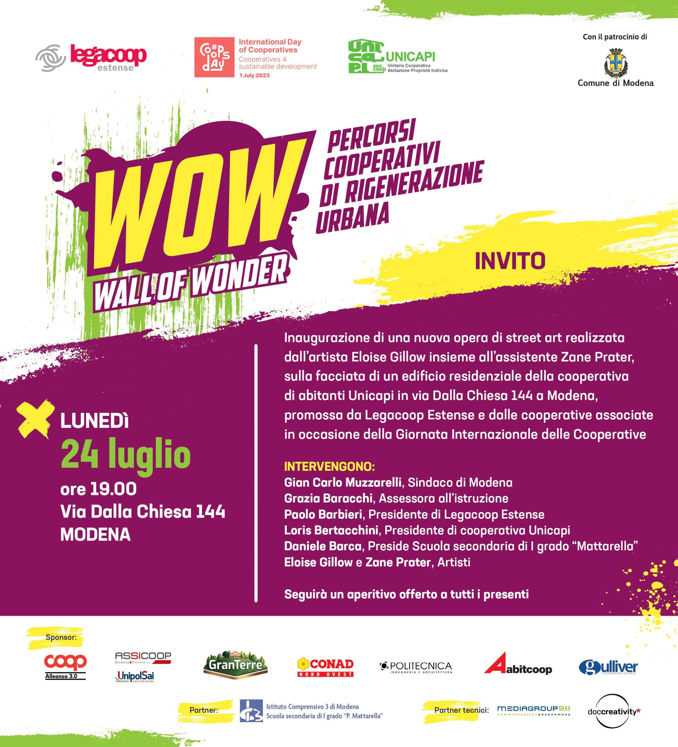WOW: il 24 luglio inaugurazione dell’opera di street art in via Dalla Chiesa a Modena