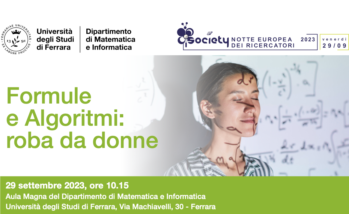 Formule e Algoritmi: Roba da Donne. Il 29 settembre appuntamento a Unife