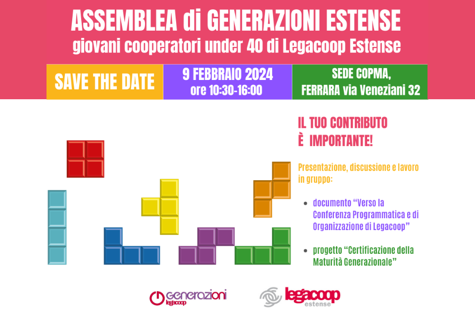 Assemblea Generazioni Estense: il 9 febbraio l’appuntamento annuale dei giovani cooperatori under 40 di Legacoop