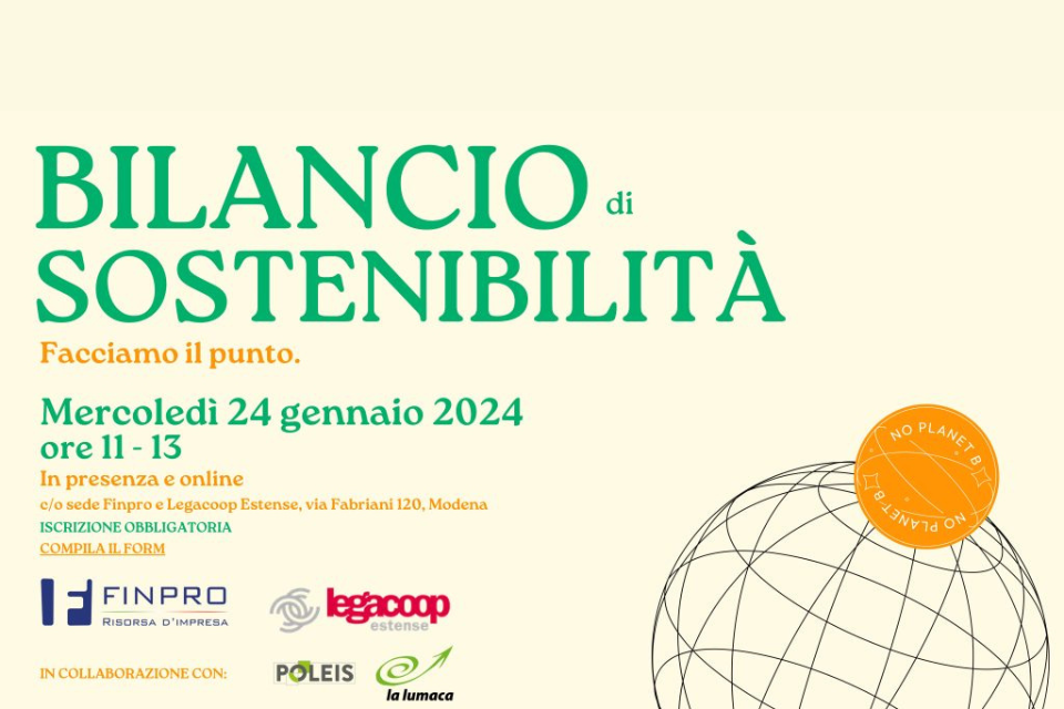 Bilancio di sostenibilità: facciamo il punto il 24 gennaio, con Legacoop Estense e Finpro