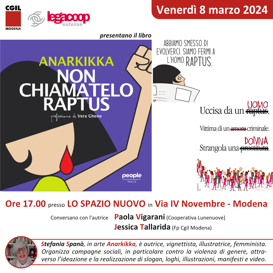 “Non chiamatelo raptus”: venerdì 8 marzo la presentazione a Modena del nuovo libro di Anarkikka