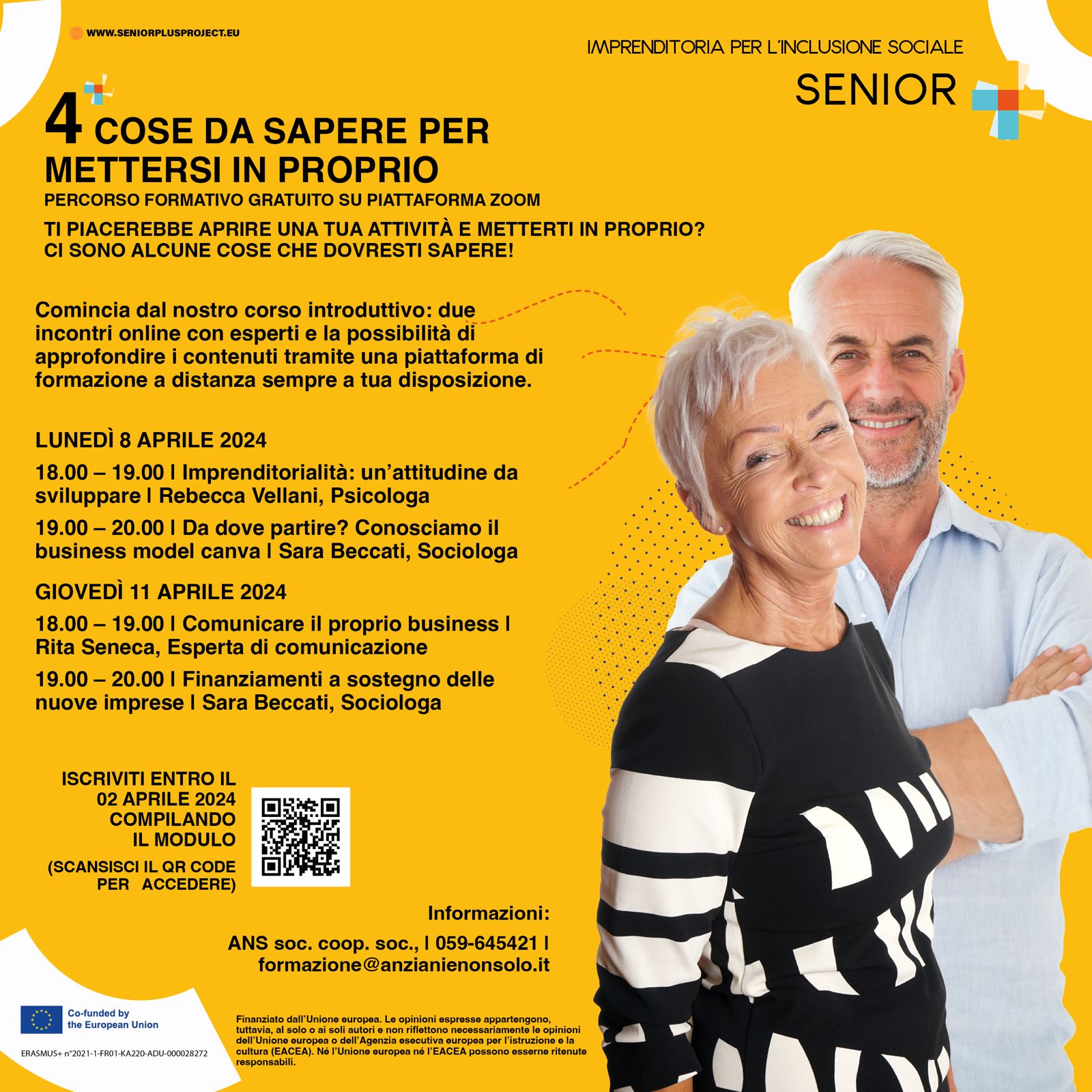 Imprenditorialità over 50: formazione gratuita con la cooperativa Anziani e non solo